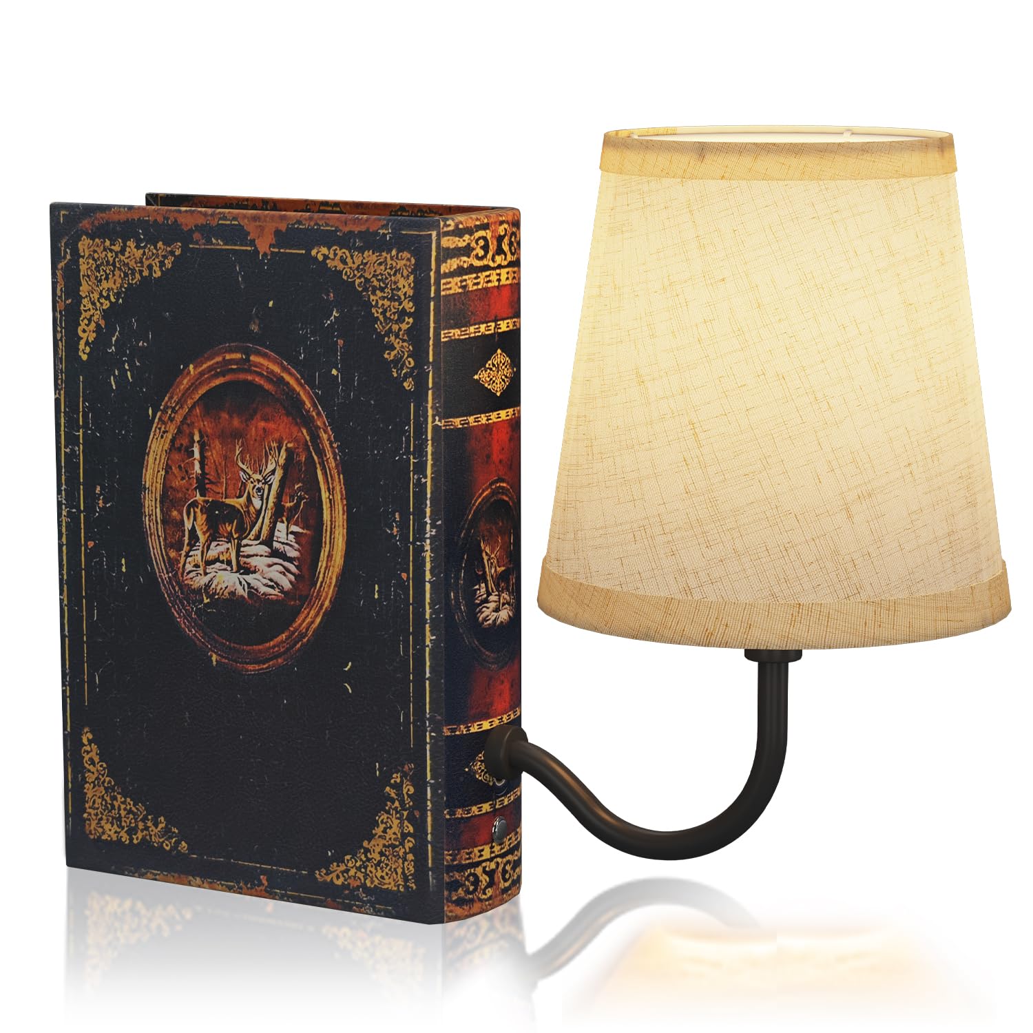 Lámpara de estantería vintage recargable, lámpara de libro inalámbrica con pantalla de lino, lámpara de mesa de control táctil regulable, sujetalibros decorativo moderno, luces de