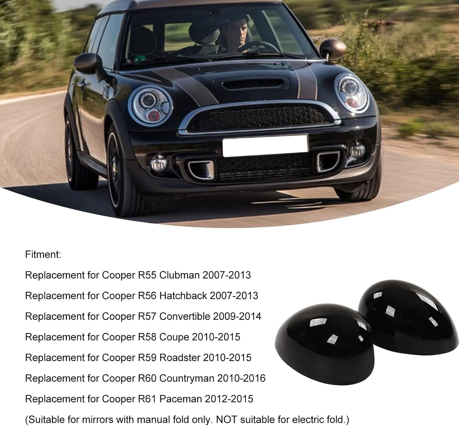 Aramox Rearview Mirror Cover - Glossy Black Left & Right Pair for Mini R55-R61 (2007-2016) - Gz.Fk057Kl