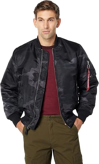 Alpha Industries Mens MA-1 Flight Jacket - Black Woodland Camo M