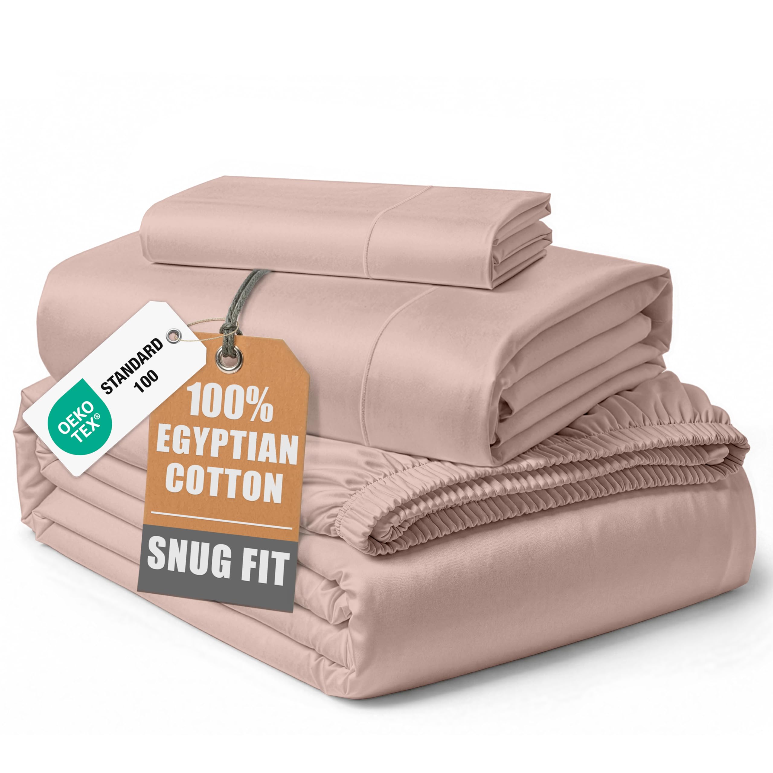 LANE LINEN Cooling Sheets Twin 100% Egyptian Cotton Sateen - Sepia Rose