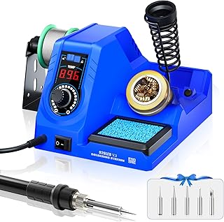 Soldering Iron Station Kit, Andolar 60W Soldering Station 392℉ - 896℉ Adjustable Temperature °F & °C Dual Digital, 10-Min Sleep Mode, LED Display Digital Soldering Iron Kit, Fast Heating Up, Blue