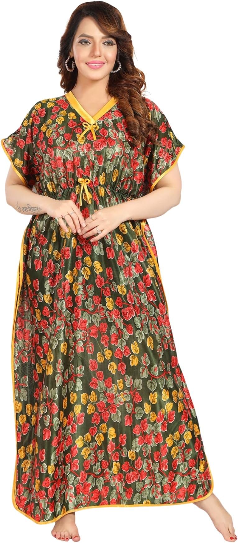 FabmeWomen Satin Maxi Night Gown Dress