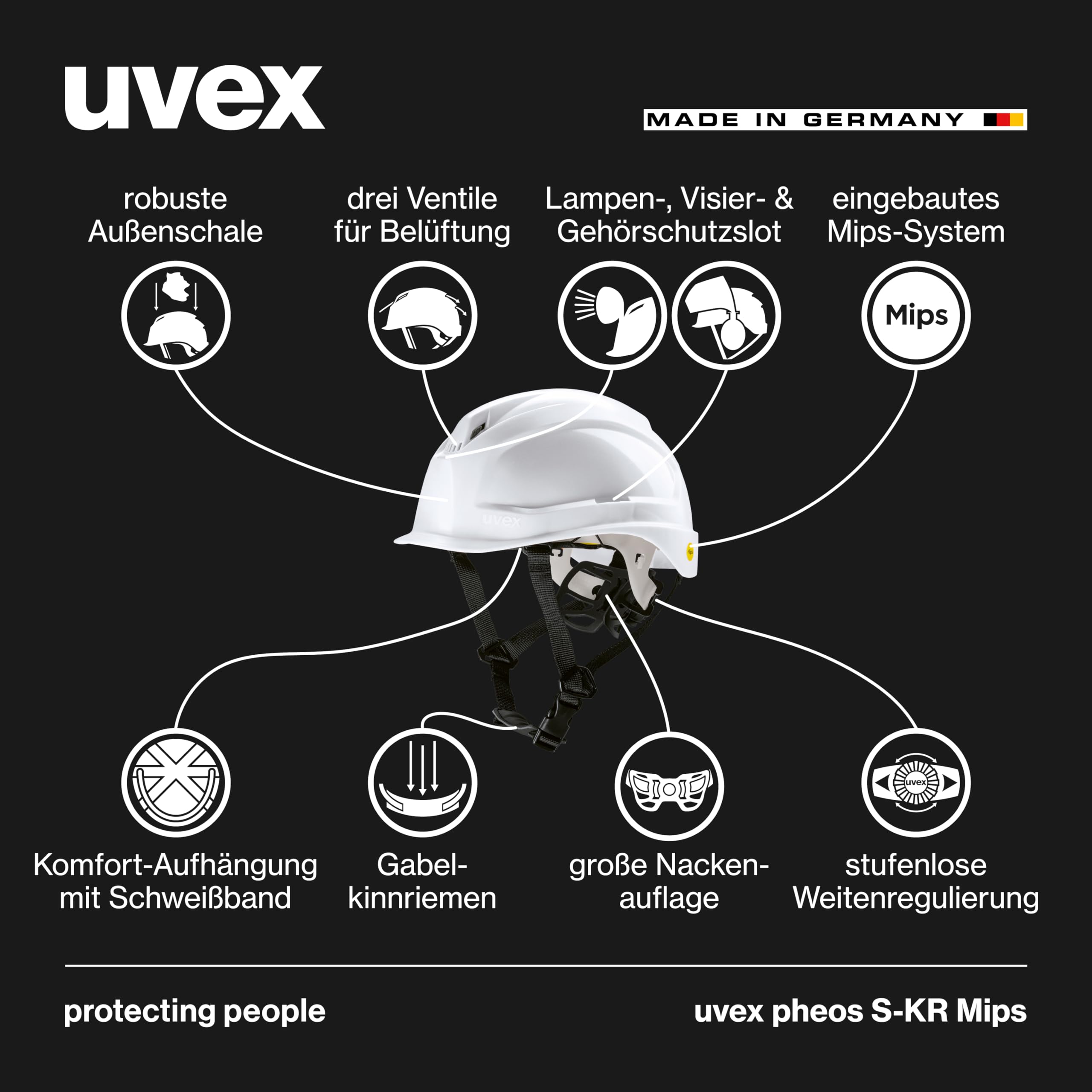uvex Pheos S-KR MIPS - Casco di protezione industriale, tecnologia MIPS, regolazione continua della larghezza e ventilazione, taglia unica, 52-61 cm