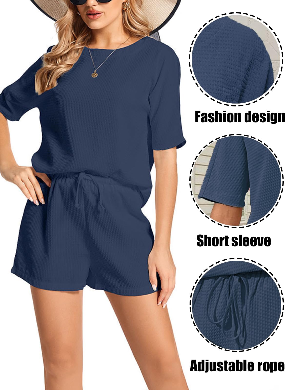 Conjunto Chándal de 2 piezas Verano para Mujer Redondo Camiseta Pantalones Cortos Mujer Completo Casual Ropa Casa