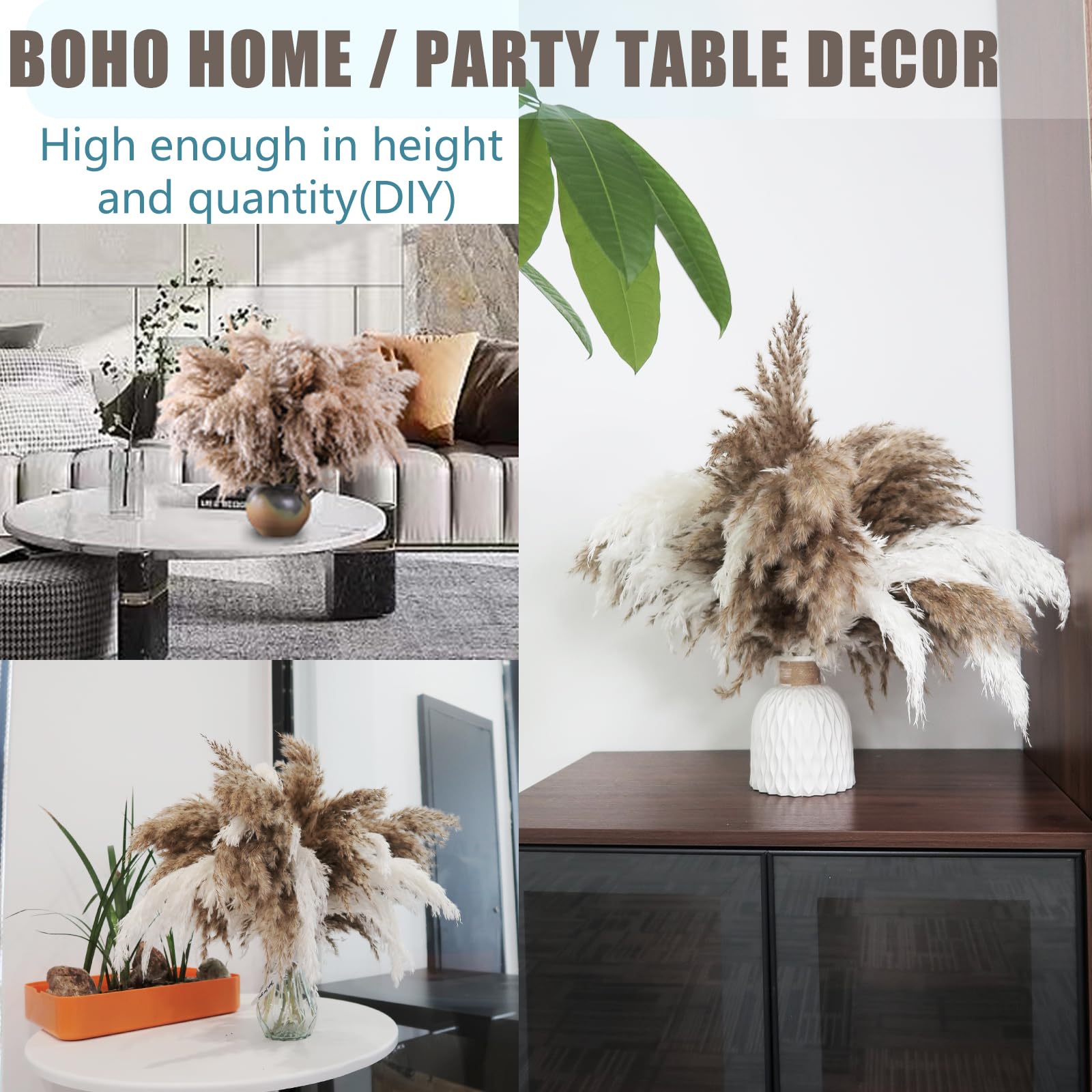 Décoration bohème à 30 tiges – Herbe de la pampa séchée, duveteuse marron et blanche, petites fleurs de pampa courtes et sèches en vrac pour décoration d'intérieur, décoration d'intérieur, décoration