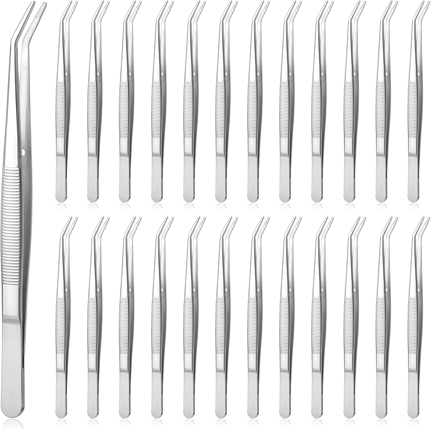 24 Pcs Stainless Steel Tweezers for Crafting with Curved Serrated Tip Multipurpose Forceps Sewing Machine Tweezers
