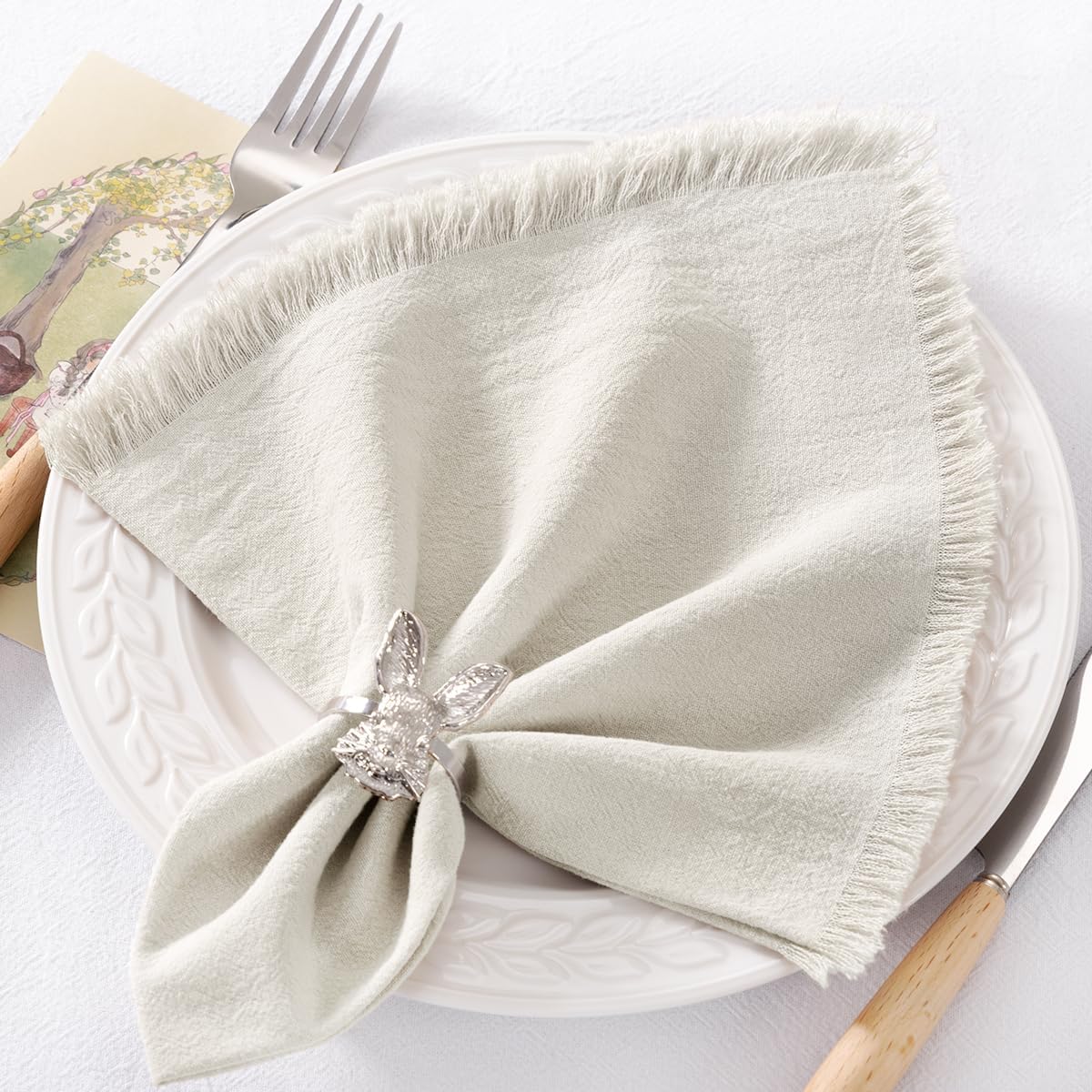 DeZerlor Beige Summer Cotton Linen Washable Cloth Napkins Set of 6 image 3