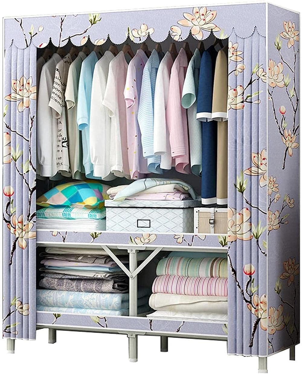 Open Wardrobe Metal Bedroom Closet Portable Fabric Wardrobe Sturdy Washable Clothes Rack (Color : C Size : 172 80 48CM) (B 172 * 80 * 48CM)