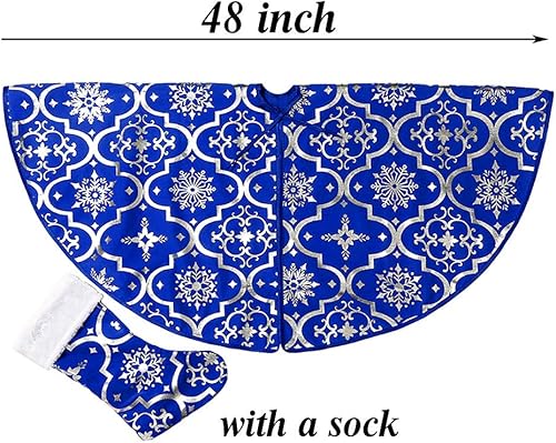 Miniatura 2 de Falda de árbol de Navidad, tapete grande de franela roja de 48 pulgadas con patrones dorados de Navidad para árbol de Navidad, decoración de fiesta