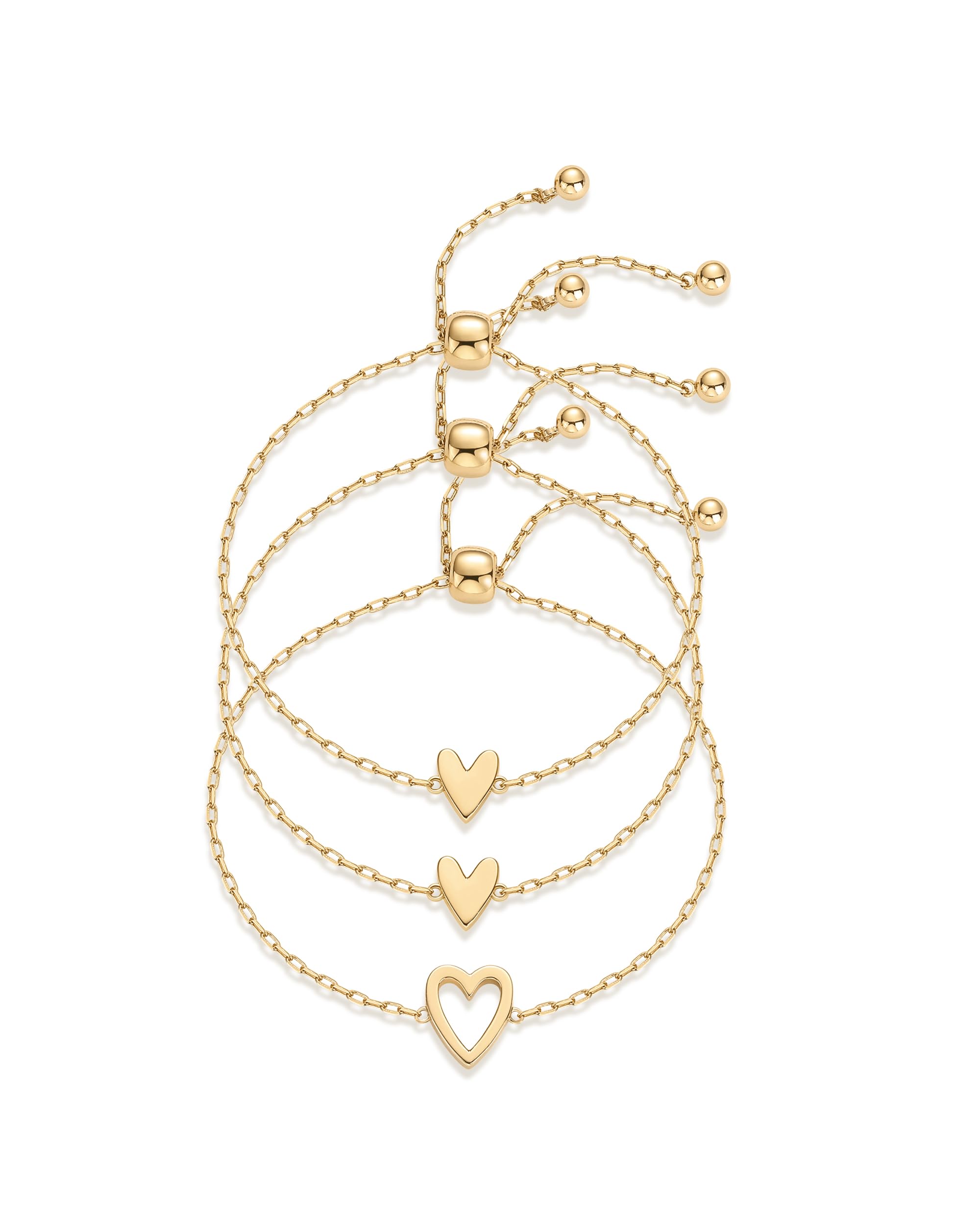 PAVOI 14K Gold Plated Matching Heart Charms Solitaire Bracelet Set