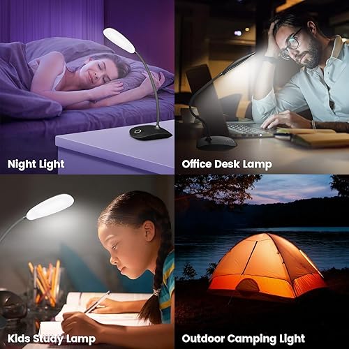 Miniatura 7 de Lámpara de escritorio alimentada por baterías, lámparas portátiles recargable, 3 modos de color, control táctil, atenuación continua, lámpara de