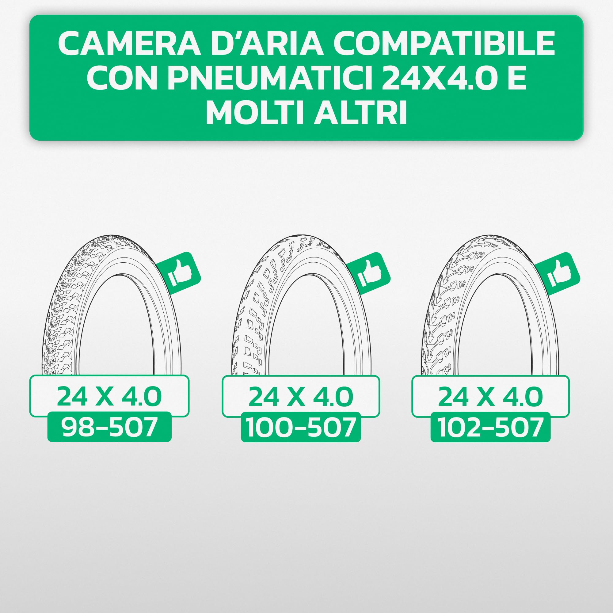 MOOVMOOV Camera d’aria 24x4.0 - Confezione da 2 - Fat Bike, MTB Pneumatici Larghi - ETRTO 98-507/100-507/102-507 - Ruota larga 24 pollici