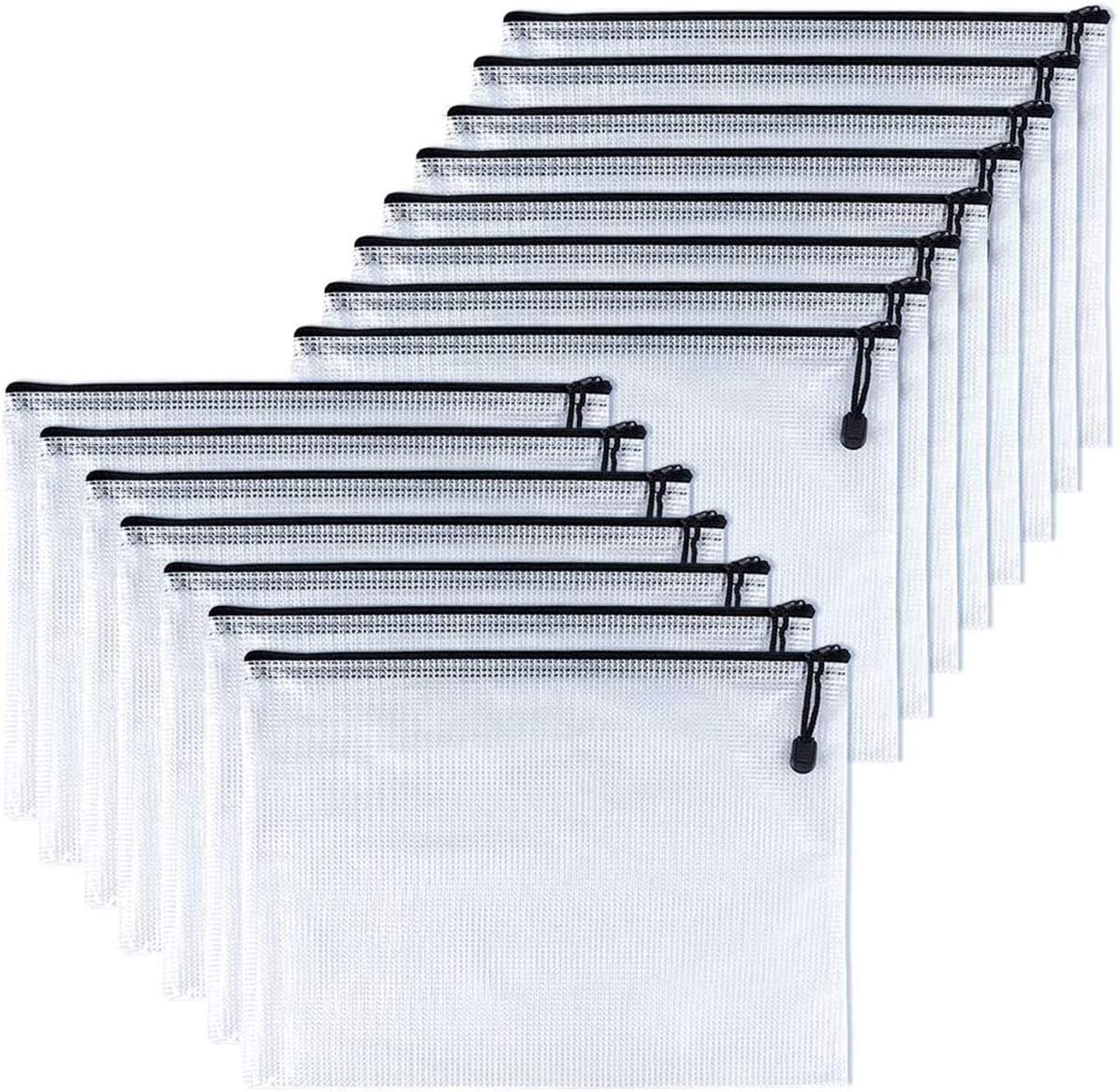 SYOSI A4 Zipper File Wallets Plastic Zipper Folder Bags Small Zip Storage Bag, Black, Plastic Wallets, Plastic Folders Document Wallets A5 Bags Plastic Pockets, 12 Pcs