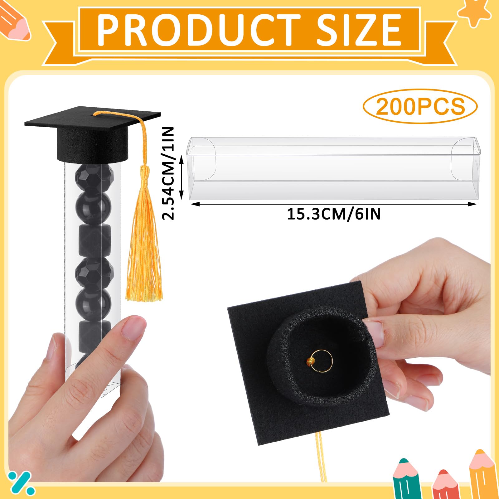 Didaey 200 Set 2024 Graduation Gumball Tubes Graduation Party Favors Include 200 Graduation Candy Containers 200 Mini Graduation Cap with Gold Tassels Set for Grad Party Guests Supplies