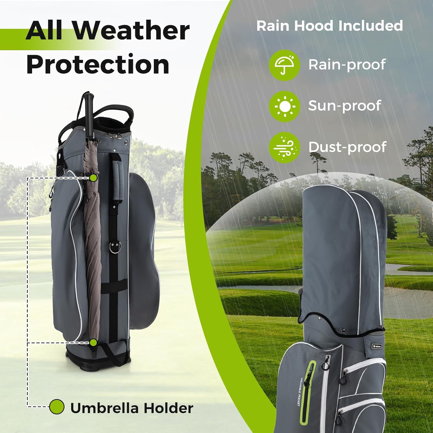 KOTEK Golf Cart Bag, 15 Way Organizer Divider Top with Putter Well, Cart Golf Bag with 7 Pockets, Cooler Bag, Rain Hood, Handles & Adjustable Dual Shoulder Strap, Golf Club Bag for Men & Women