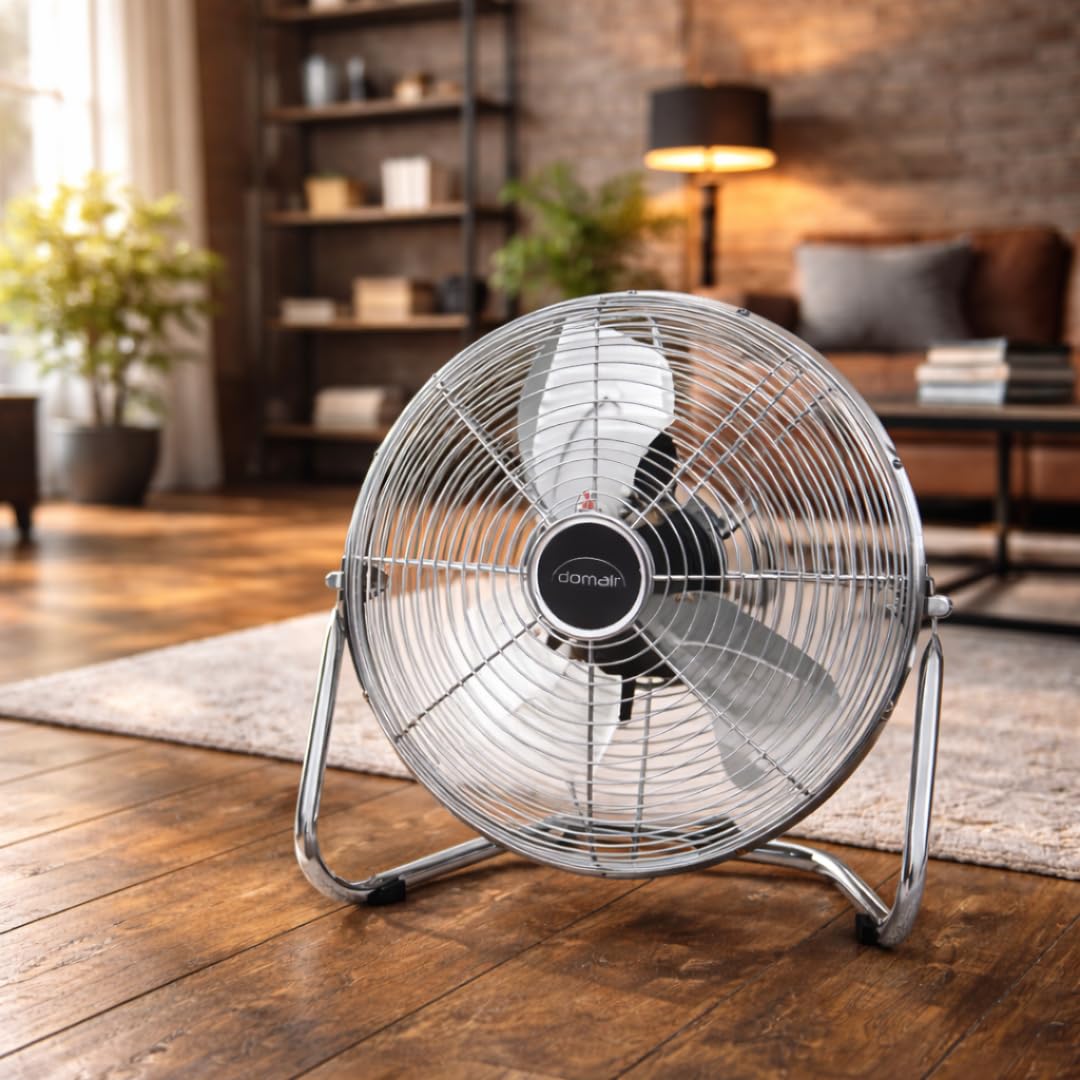 DOMAIR BA45CC – Brasseur d'Air à Poser 100W | Diamètre 45 cm | Débit 4944 m³/h | 3 Vitesses | Grille Inclinable | Châssis Métal | Finition Chromée