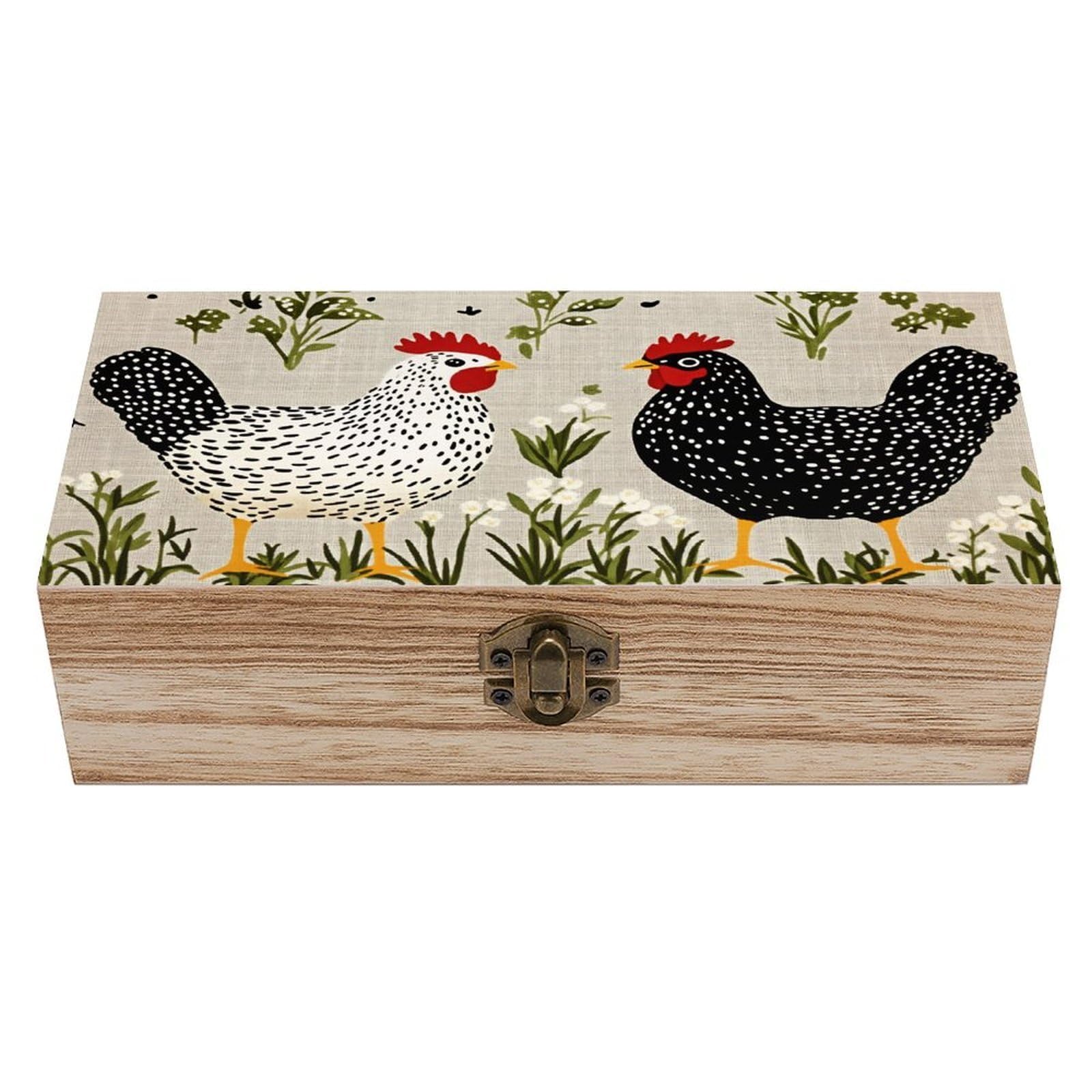 HLBSDM Farmhouse Chicken Vintage Wooden Keepsake Box with Hinged Lid And Locking Clasp, Decorative Storage Box for Jewelry, Trinkets And Small Accessories, Organizer for Home Or Wedding