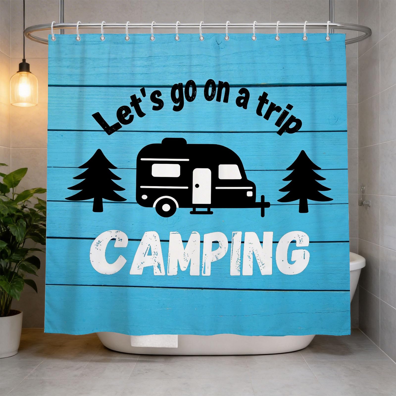Hongduo 3D Camping Motorhome Shower Curtain for Stalls Bathtubs Cartoon Bathroom Decor Shower Curtain Set Polyester Fabric Waterproof 120x180cm/48X71 Inch with Hooks