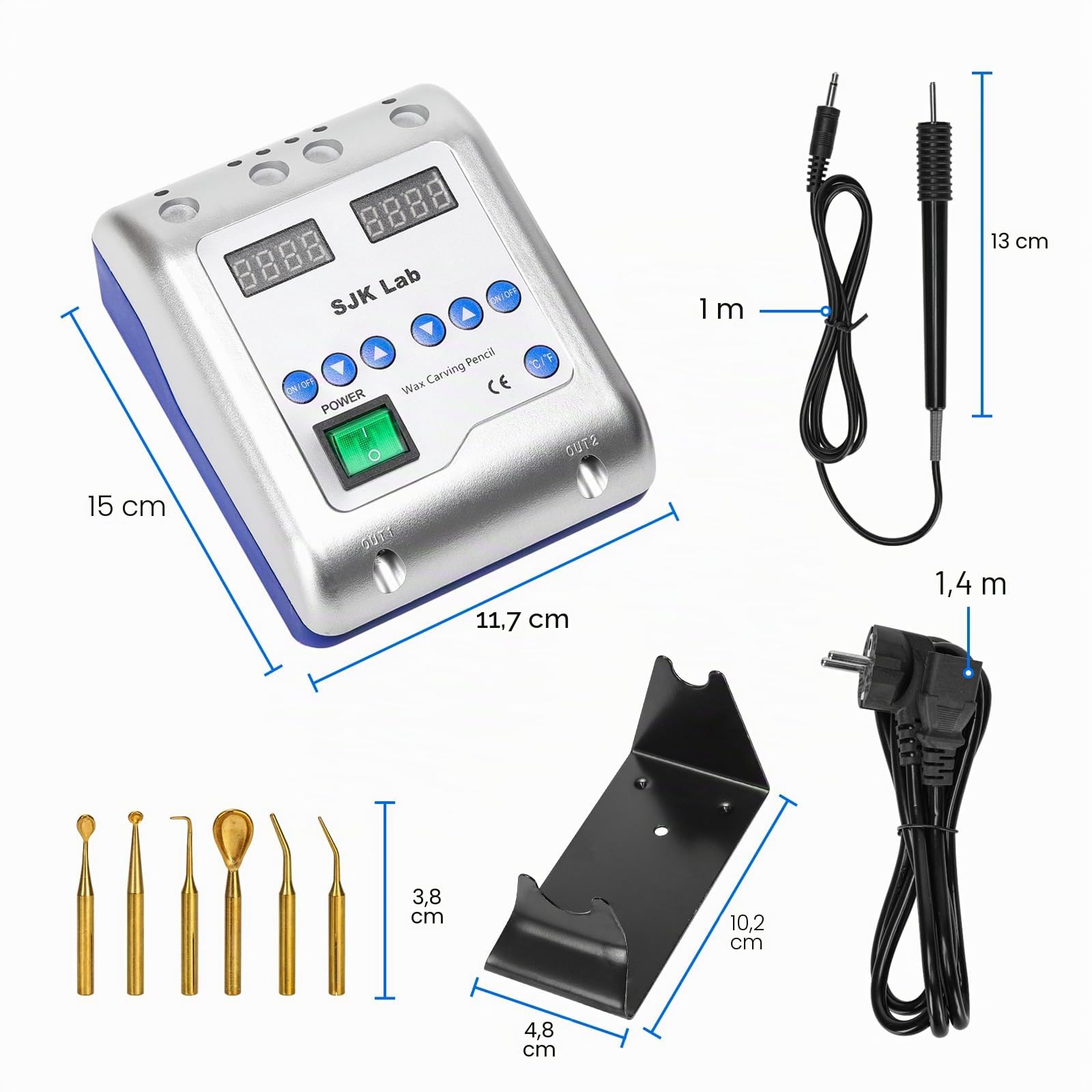 J0801 - Matita elettrica per intaglio a cera, doppia penna e 6 punte da intaglio, eccezionale conducibilità termica per realizzare qualsiasi attività di intaglio di precisione, adatta per doppio uso
