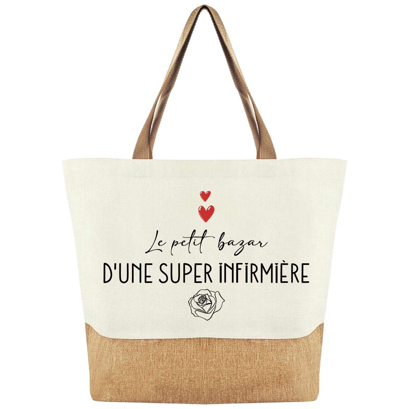 Sac Jute Tote Bag Femme Cadeau Infirmière Cabas Plage Courses Coton Jute