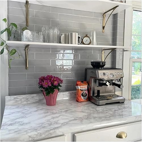 Miniatura 7 de EZ FAUX DECOR Rollo de vinilo autoadhesivo autoadhesivo para encimera de cocina, granito gris y blanco, extraíble, grueso, impermeable, no pinta, 36