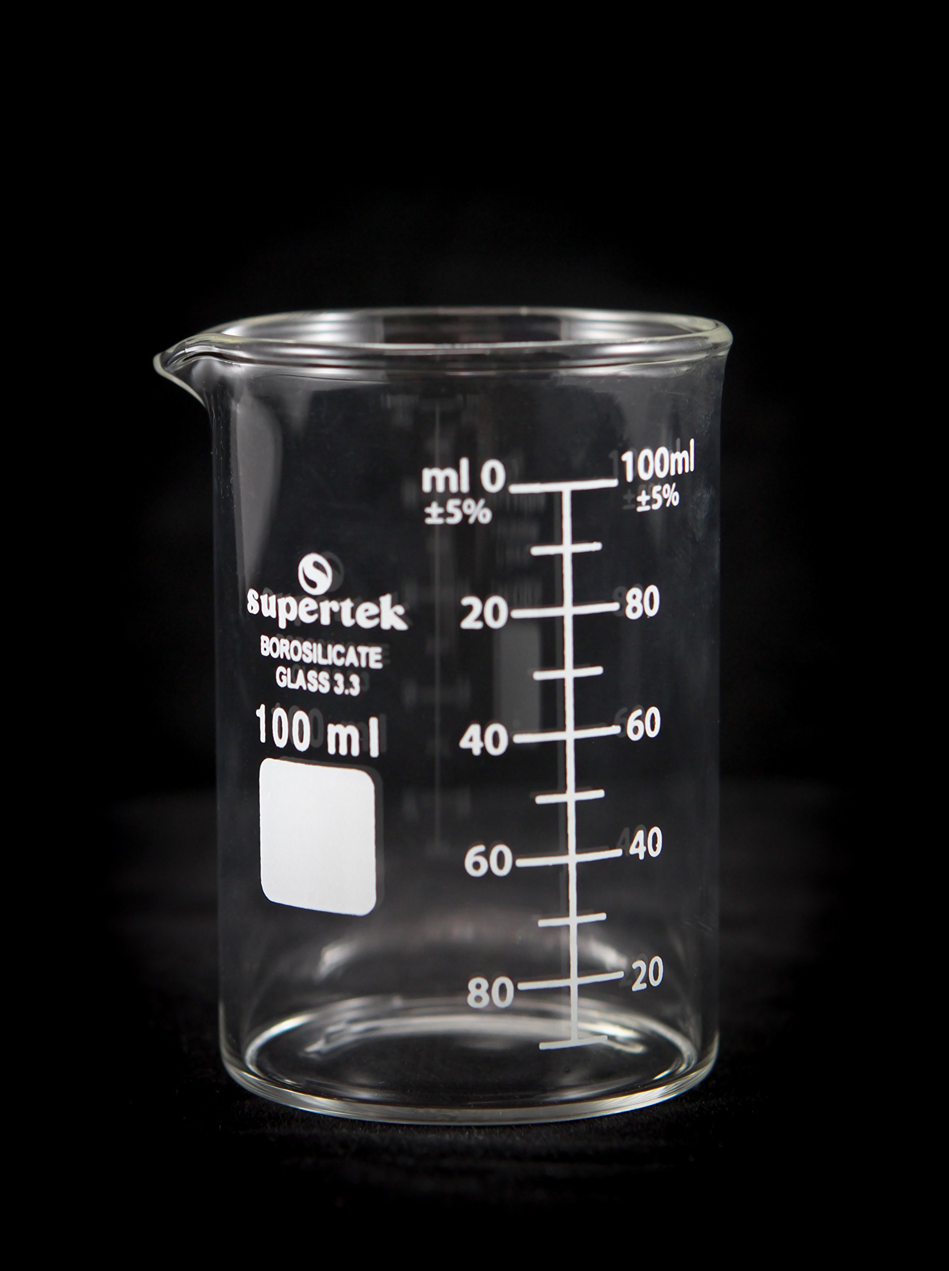Supertek Borosilicate Glass 3.3 Beaker, Low Form Griffin Thick Wall Accurate Measuring Beakers with Spout,100ml (Pack of 10)