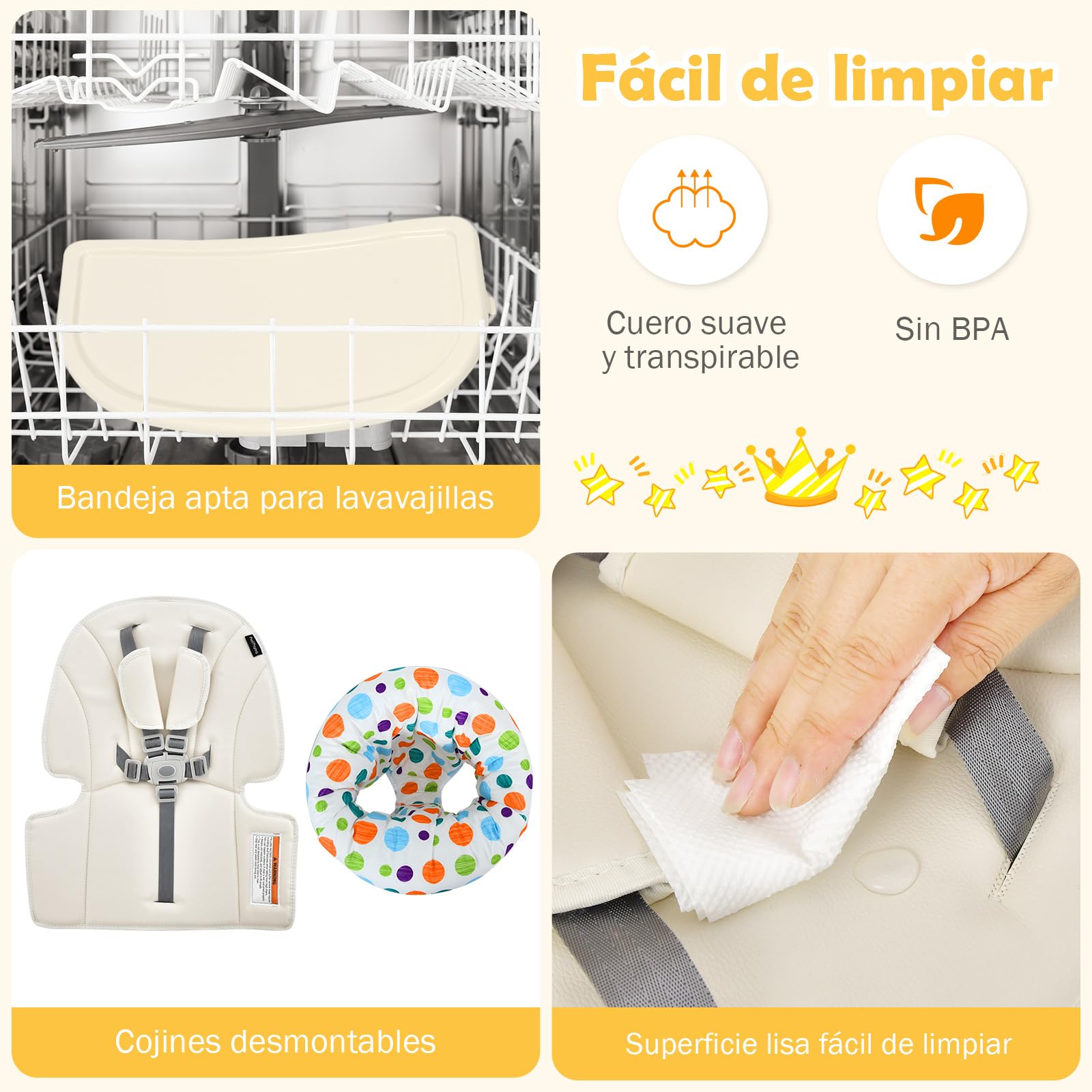 COSTWAY Trona para Bebe 6 en 1, Trona con Altura Regulable con Bandeja de 2 Niveles y Cesta, Centro Actividad para Niños Set Mesa y Silla con Bloques para Niños y Bebés de 4 a 72 Meses (Beige)