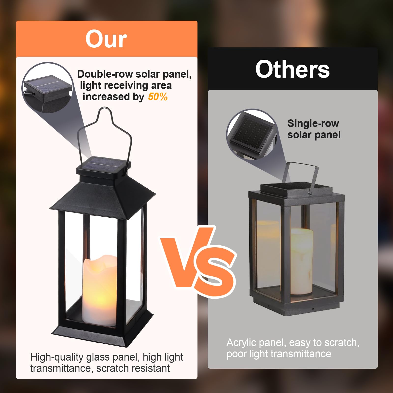 Tomshine 2 Stück Solar-Flammenlaternen für den Außenbereich, wetterfest, hängend, schwarz, rostfrei, Solarlaterne mit gehärtetem Glasschirm, flackernde flammenlose Kerzen für Terrasse, Garten, Dekor