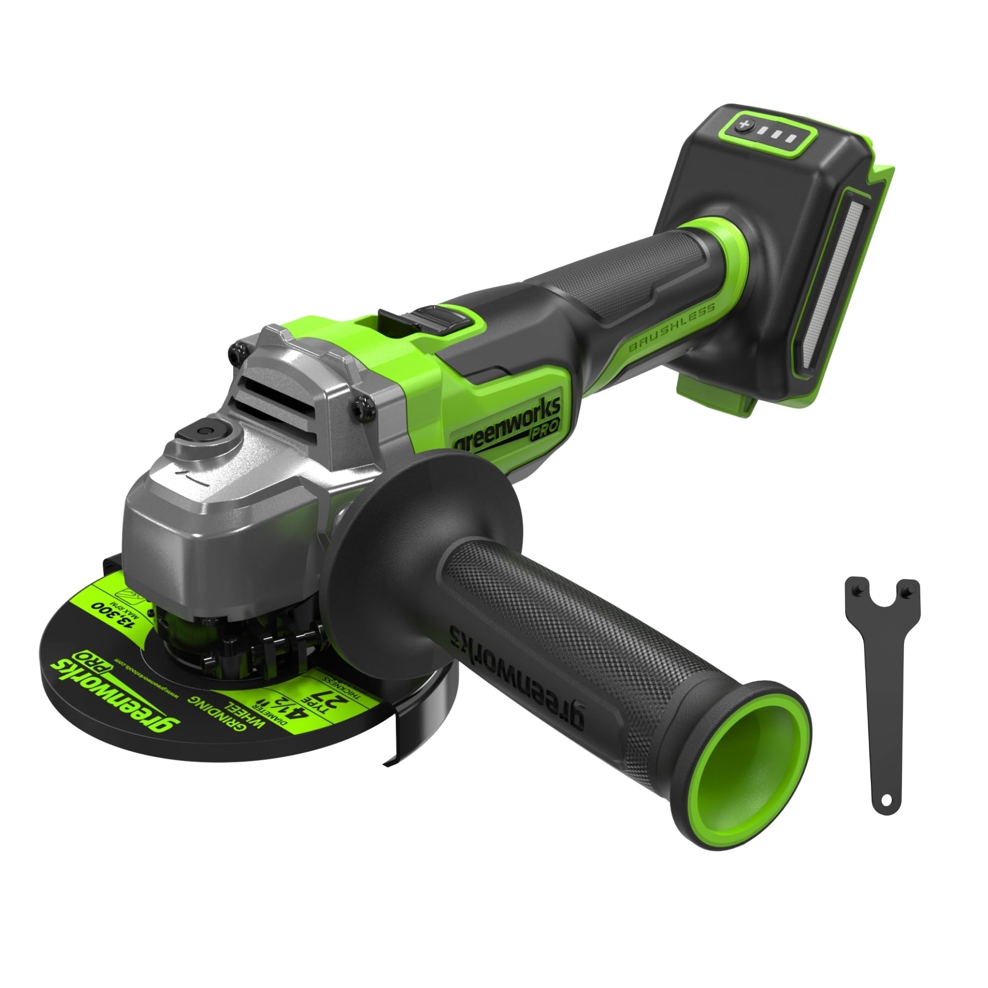 Greenworks 24V Smerigliatrice angolare senza fili, disco da 125 mm, 9000RPM, motore senza spazzole da 900W, per mancini o destrimani, SENZA batteria e caricabatterie AG590