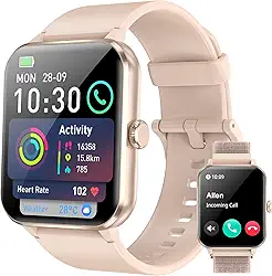 Smartwatch,Relógio Inteligente Tela Full Touch 1.85" para Mulheres,100+ Modos Esportivos,Chamadas Bluetooth, Assistente de Voz, Compatível com iOS/Android,Inclui 2 Pulseiras,Rosa