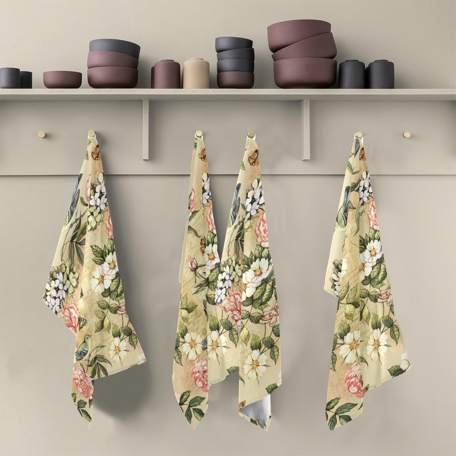 Set Asciugamani Da Cucina Rosa E Viola: Strofinacci Retrò Con Farfalle Floreali, Canovacci Decorativi Multiuso 40x60 Cm - 2