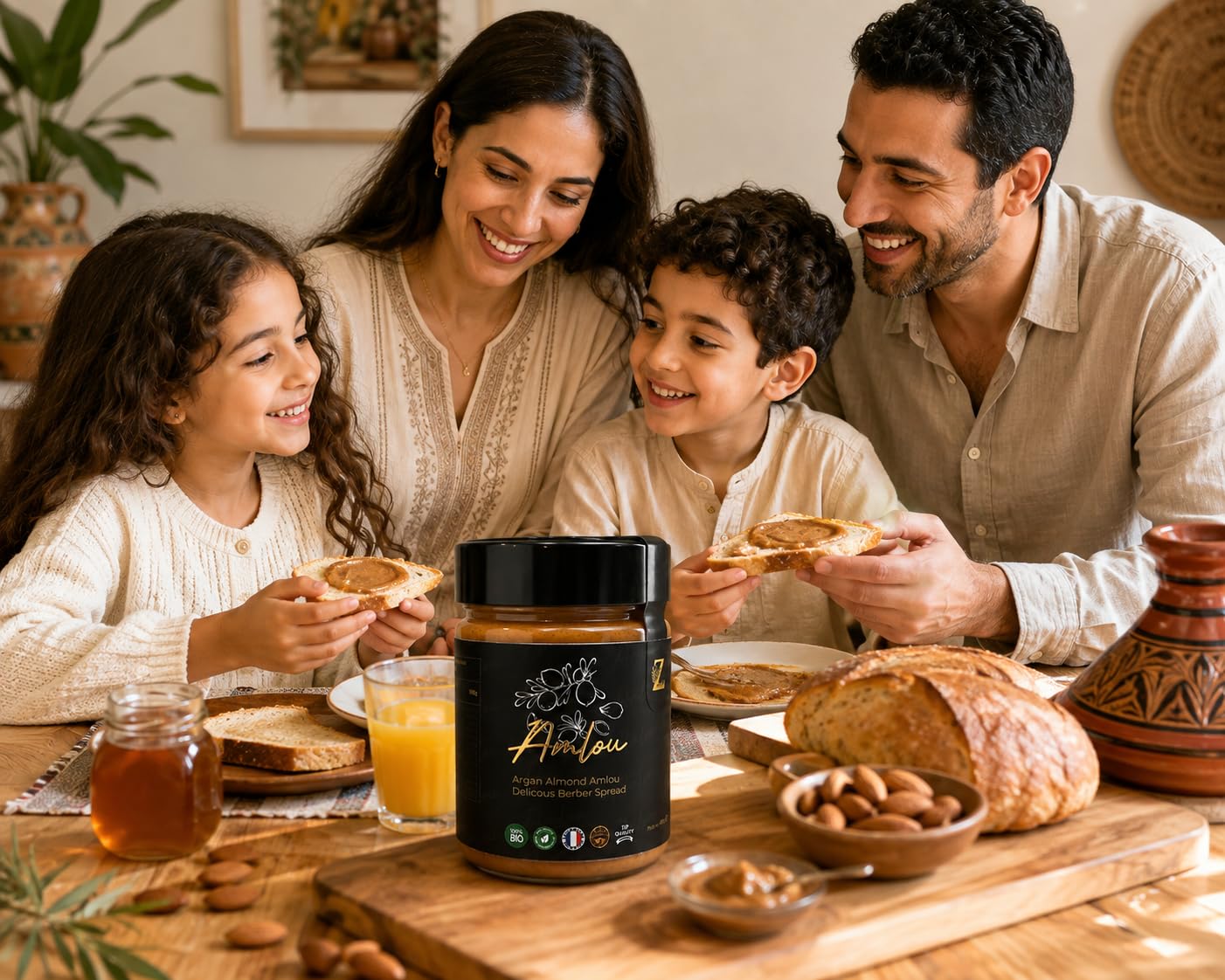 Amlou Marroquí con Almendras – Crema para Untar Marroquí con Aceite de Argán y Miel de Azahar – Receta Tradicional – Elaborado en Francia