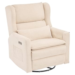 Oversized Swivel Rocker Recliner with Adjustable Headrest, 24" Extra Wide Glider Recliner Nursery Chair with Double Cushion, Chenille Glider Rocking Chair for Living Room,Cup Holder,Beige - Amazon product rated Grade A