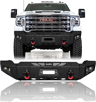 Steel Front Bumper With Winch Plate&Lights For 2020-2023 GMC Sierra 2500/3500Black Texture
