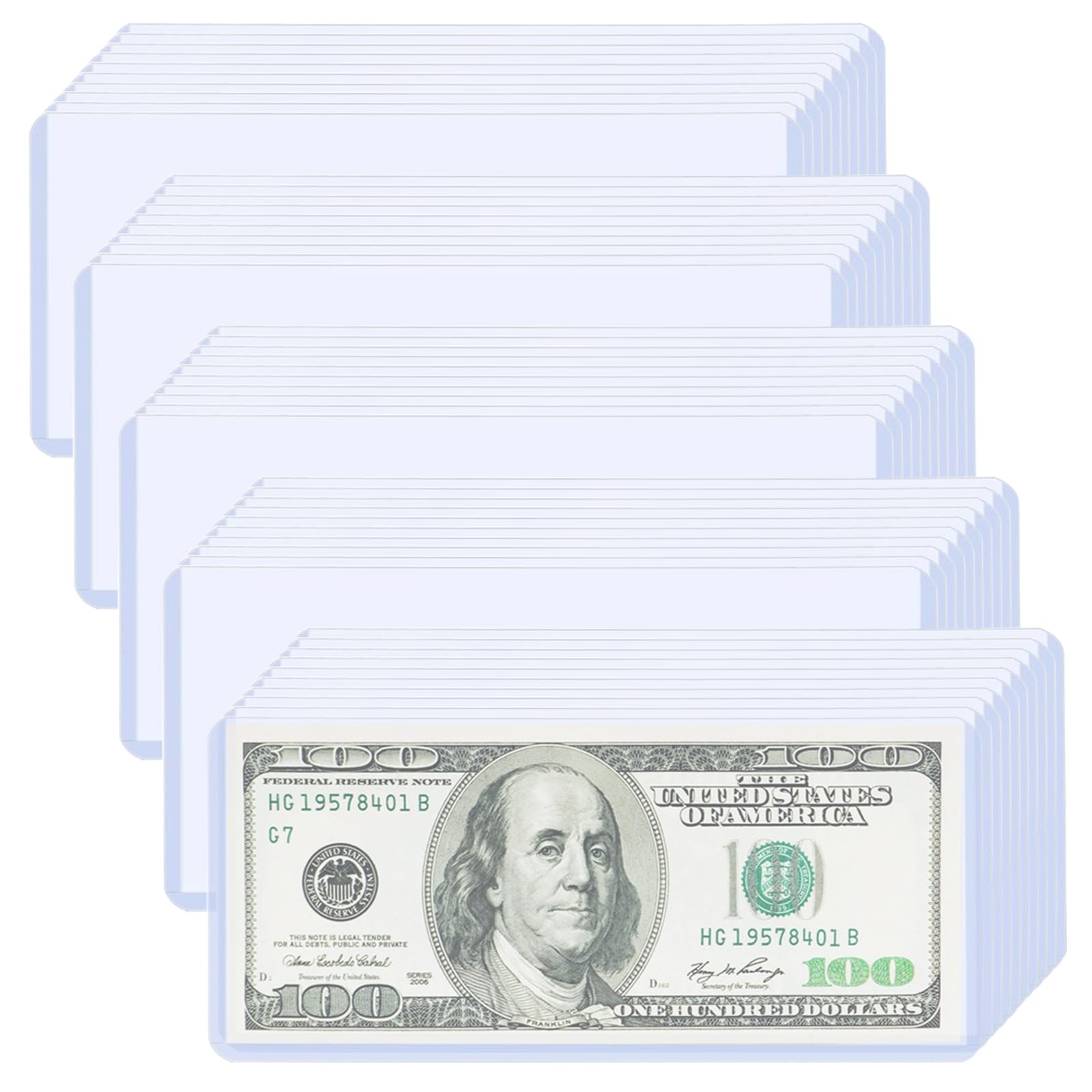 50 Pack Hard Plastic Currency Sleeves, Clear PVC Money Holder Dollar Bill Sleeves Waterproof Banknotes Top-Insert Holders for Regular Bills Protector Storage Cases Collectors, 6.8 x 2.9 Inch