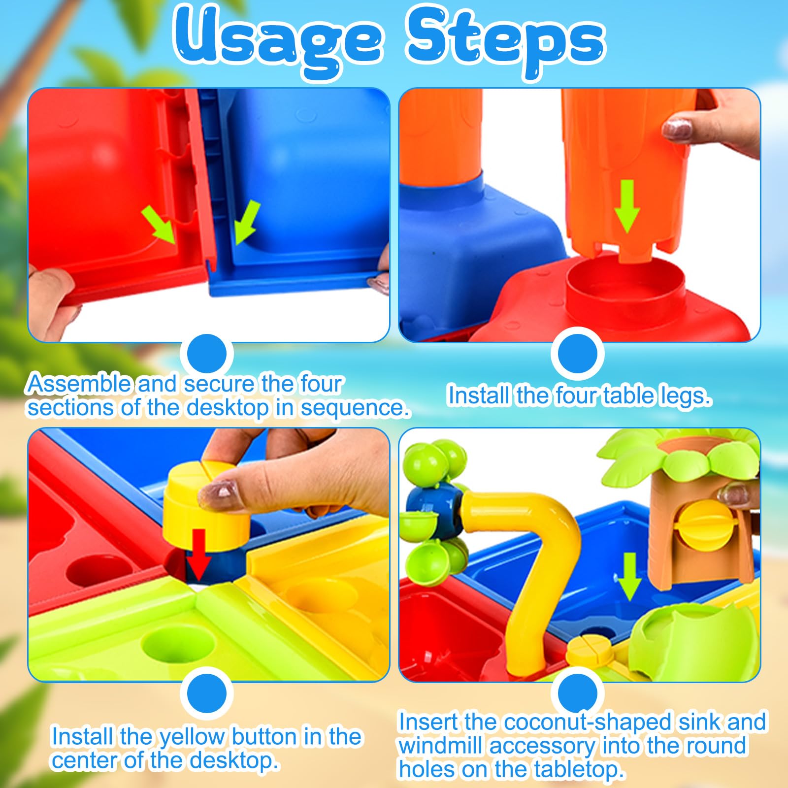Mesa de Agua para Niños, Mesa de Arena y Agua 4 en 1, 25 Piezas Mesa Sensorial Juguetes de Verano al Aire, para Exterior, Jardín, Piscina, Regalo para niños de 3 años en adelante