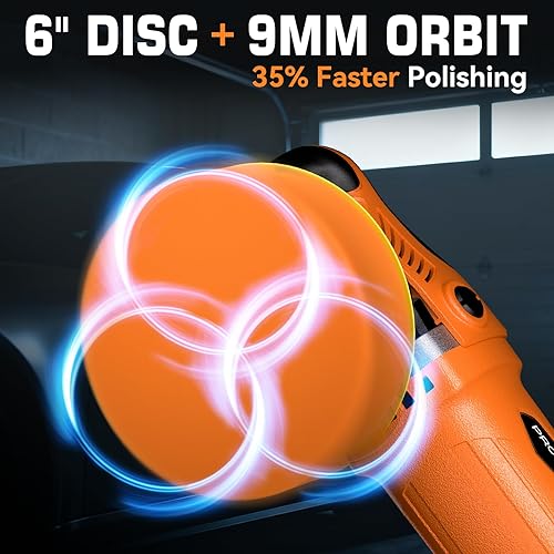 Miniatura 4 de Protmex Pulidora de búfer de coche de 1200 W, pulidora de doble acción de 6 pulgadas con potencia constante, 6 velocidades variables 2500-6000 RPM