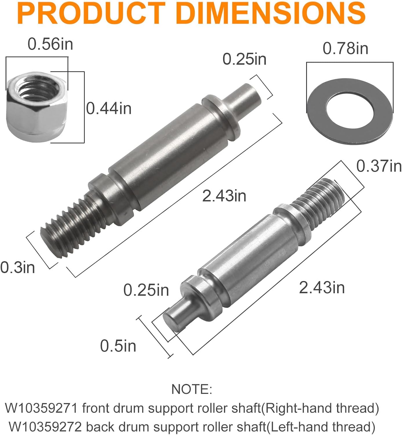 W10359271 W10359272 Dryer Drum Shaft Kit for Front and Back Side, Dryer Roller Shaft Replaces WPW1035927 AP6020388 3387460 3399508 8575324 PS11753707 AP6020389