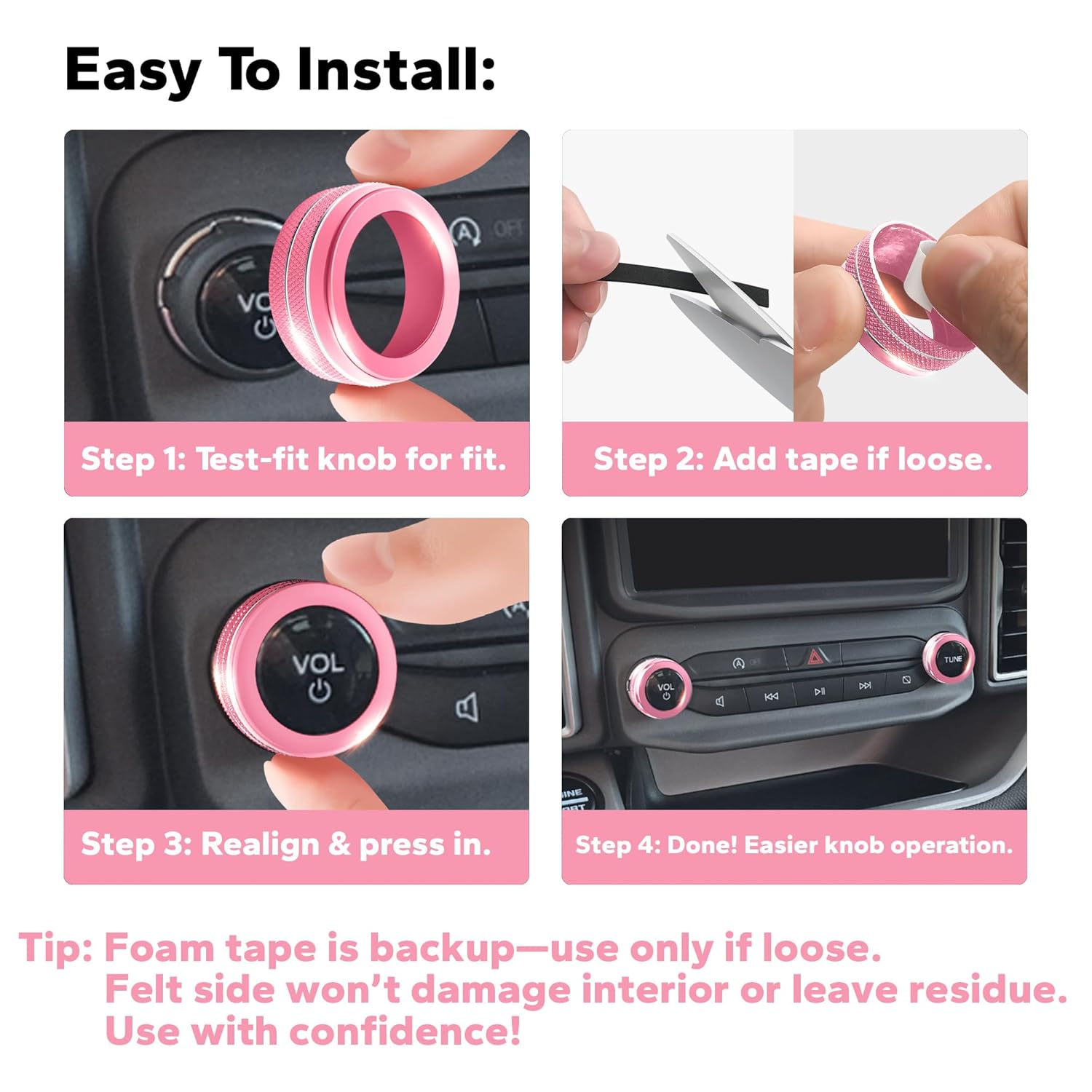 for Ford Bronco Sport Accessories 2021-2024 (No fits Bronco), 11pcs Aluminum Alloy Knob Cover Trim Kit - A/C, Vol Tune, Air Vents, Headlight, Gear Shift & Mode Switch (Pink)