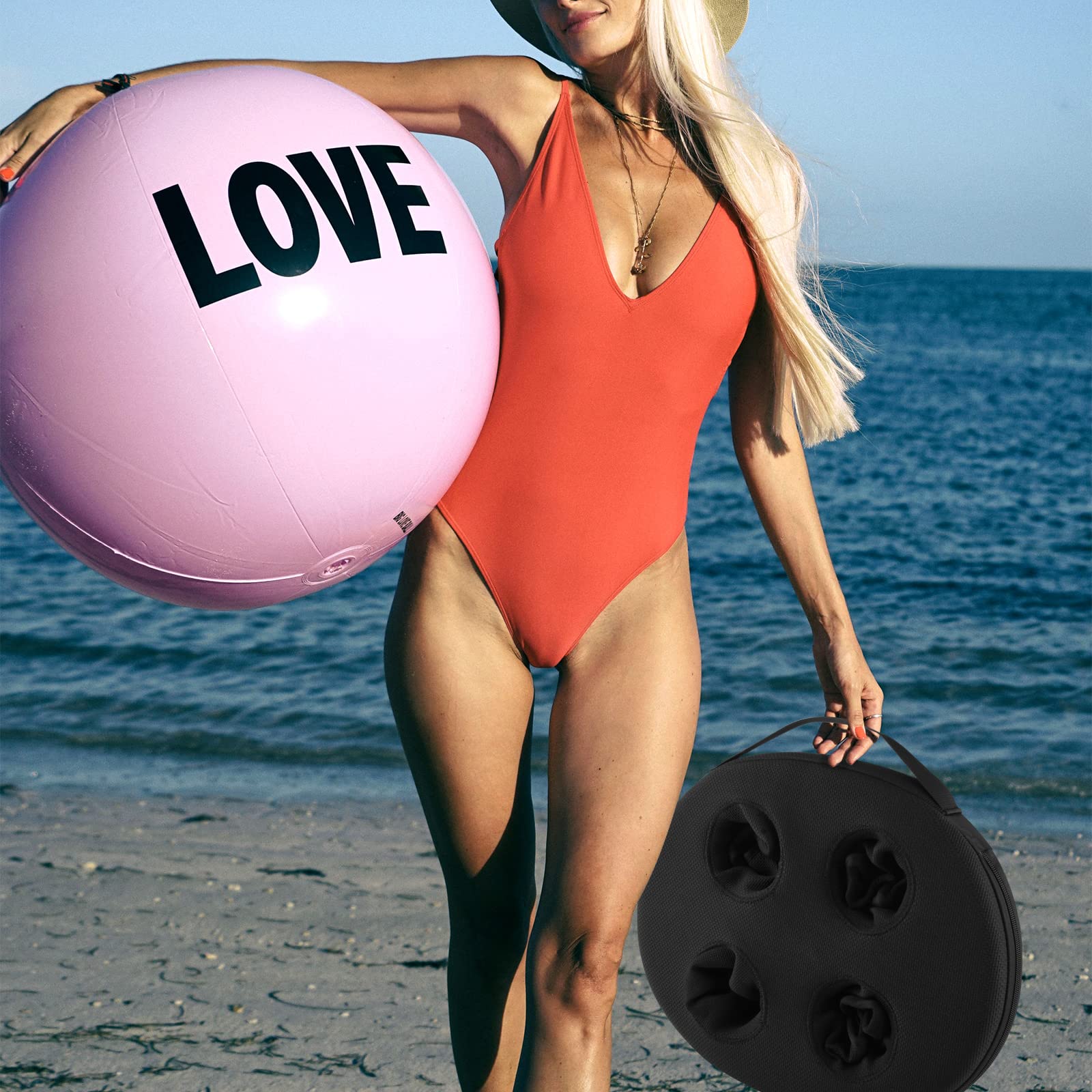 Schwimmender Getränkehalter aus Neopren, 4 Tassen, schwimmender Untersetzer, Wasserspaß – Getränke-Bobber Getränke-Float – große Größe für 340 ml bis 850 ml Becher (4 Tassen, schwarz)