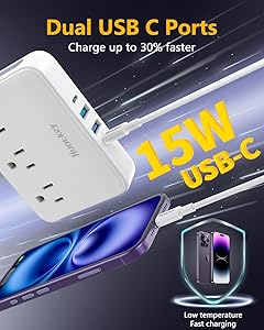 Non Surge Power Strip for Cruise, Travel Power Strip Cord Removable for Easy Packing, Huntkey 3 Outlets with 4 USB Ports (2 USB-C, 2 USB-A), Easycombo Modular Design, Enjoy DIY Fun