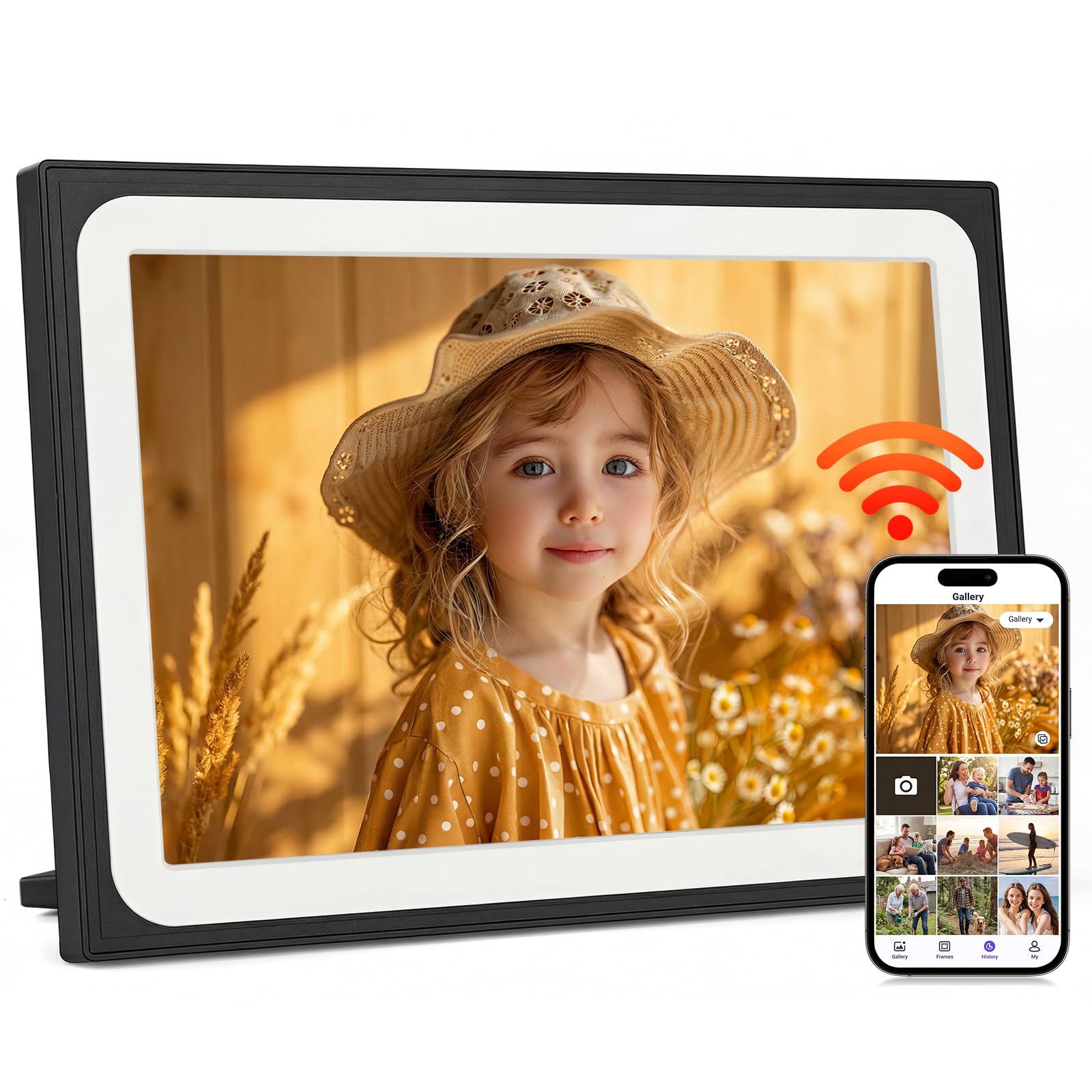 Marco de fotos digital de 10.1 pulgadas, pantalla táctil HD, marco de fotos digital habilitado para WiFi, almacenamiento de 16 GB, rotación automática, uso compartido instantáneo a través de