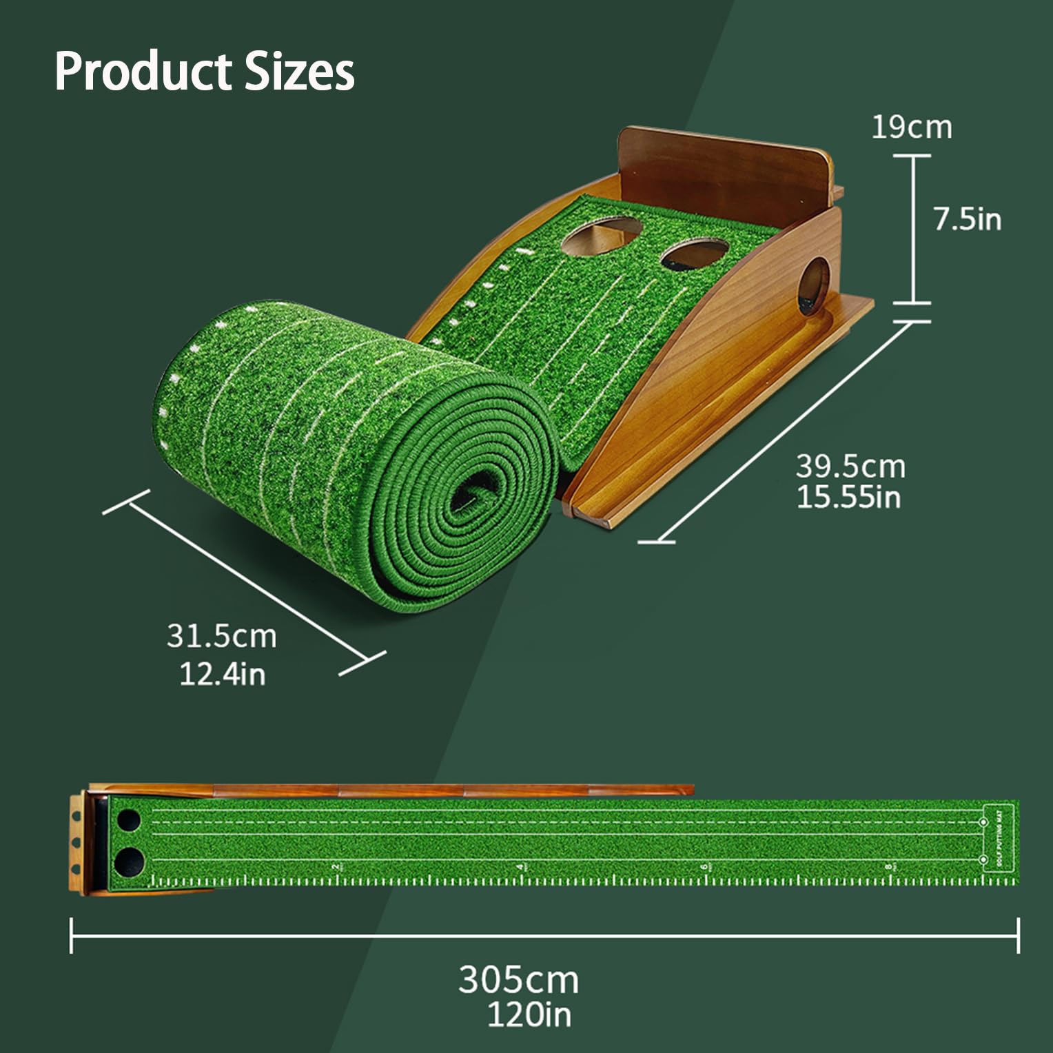 Putting Mat Indoor Golf, Holz Putting Matte, Golf Putting Green Matte, Golf Putting Mats für Männer Spielen Golfspiel zu Hause oder im Büro, Geschenke für Männer