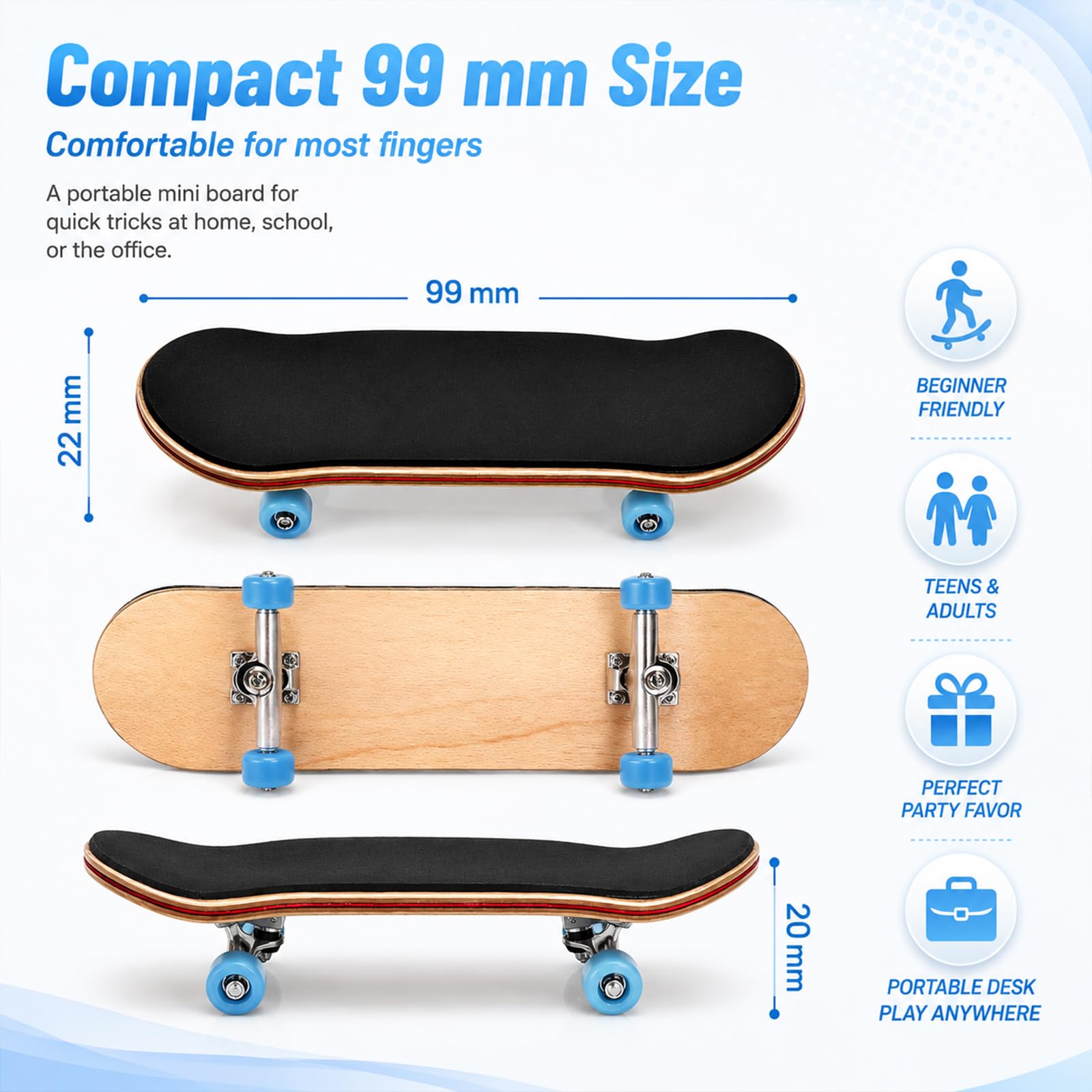 Mini Skateboard Da Dita, Finger Skateboard Giocattolo Legno Di Acero, Compleanno Fingerboard con Accessori per Skateboard Mini per Trucchi e Stunt
