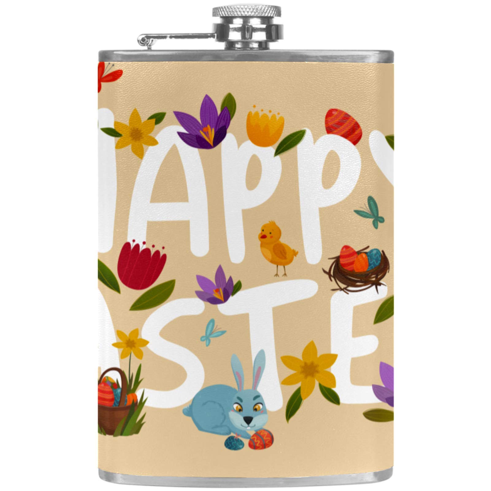 Flasque de poche en cuir Happy Easter pour vos barbecues, soirées pêche et fêtes