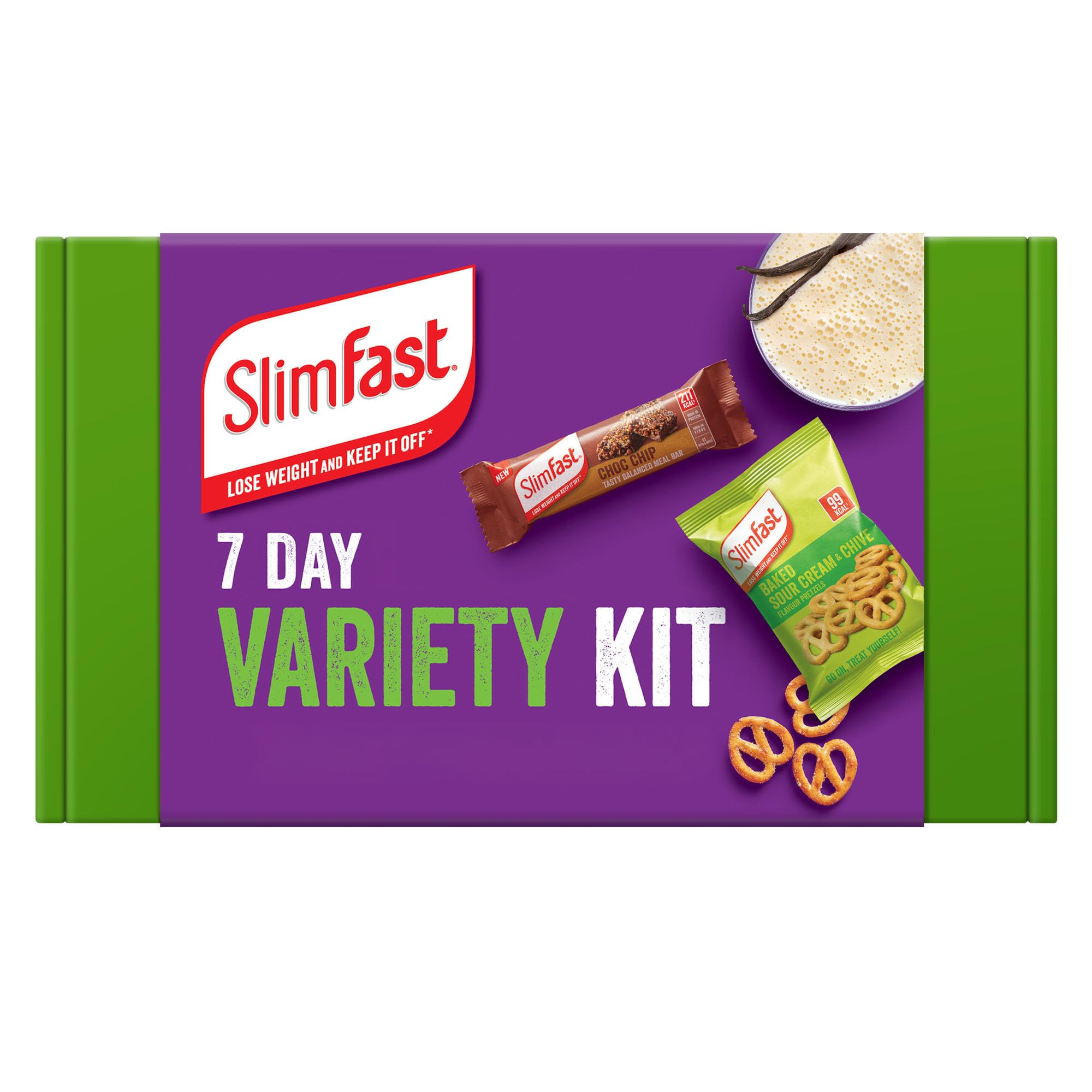 SlimFast 7 Day Variety Kit, Healthy Snack Box for Balanced Diet and Nutrition, Starter Kit to Support Weight Loss Plan, includes 10 Shakes, 4 Meal Bars, 2 Snack Bags, 3 Snack Bars, 2 Porridge Sachets