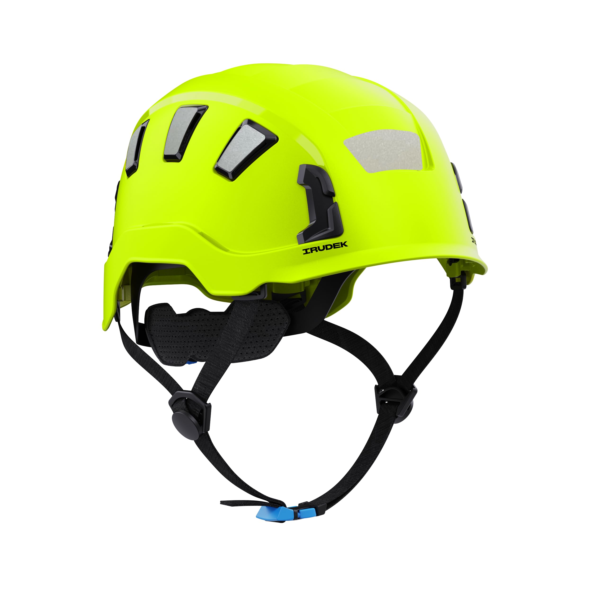 Irudek OREKA II Vent HI-Viz – Casco ventilado Alta Visibilidad para Trabajos en Altura, ABS Ultraligero, Pegatinas Reflectantes, Chip NFC Integrado, Ranuras 30 mm, Certificado EN 397 y EN 12492
