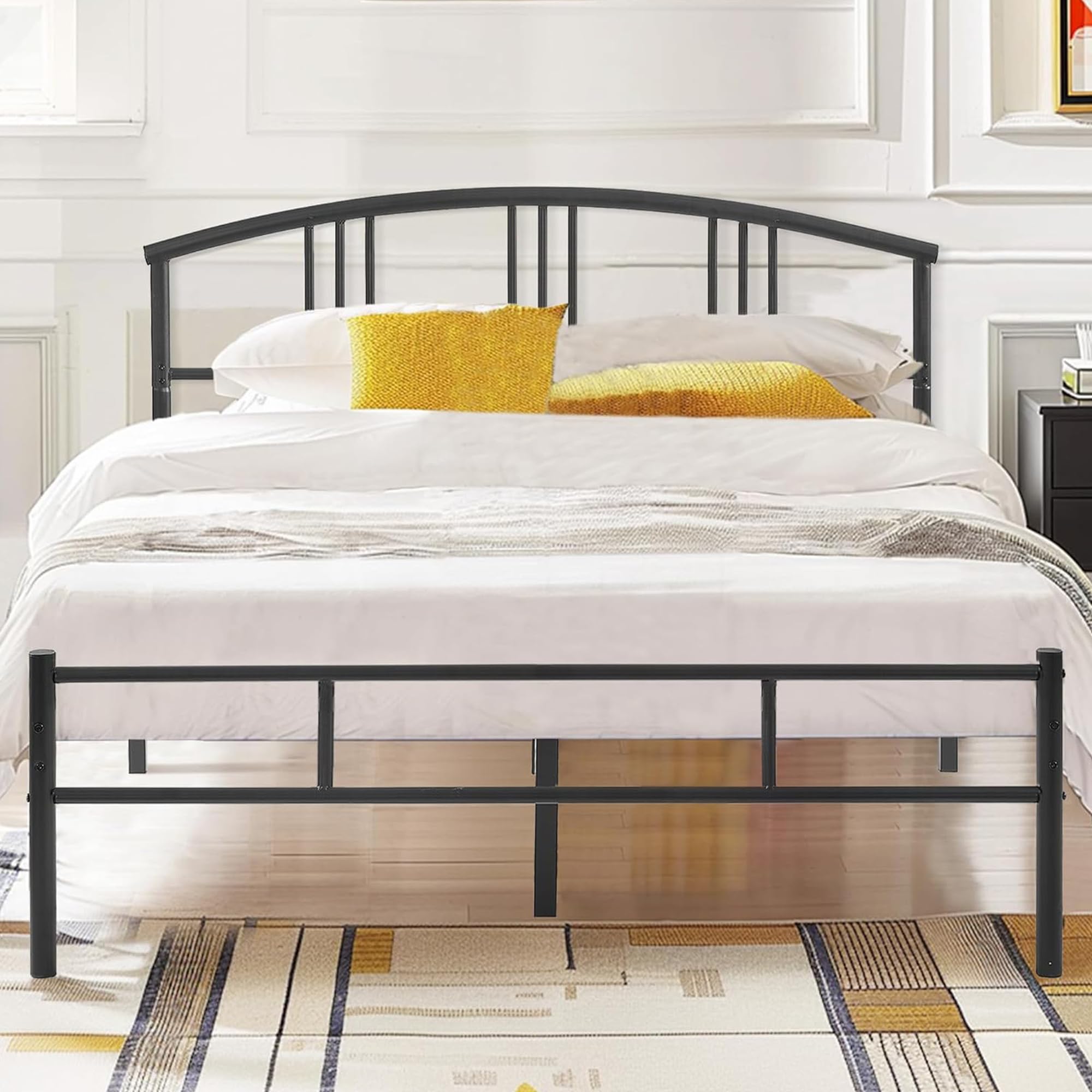 VECELO Queen Bed Frame with Headboard and Footboard, 14 Inch Metal Platform Mattress Foundation, Sturdy Premium Steel Slat/No Box Spring Needed