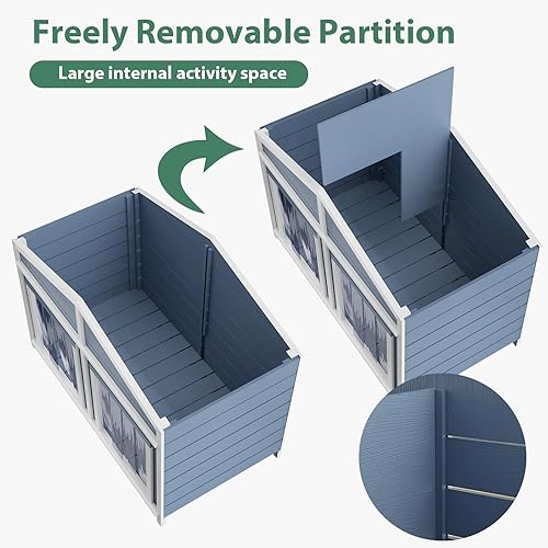 Miniatura 7 de KELRIA Casa para perros de 47.2 pulgadas, resistente al agua, casa de madera para perros para exteriores e interiores, estilo cabaña de troncos con