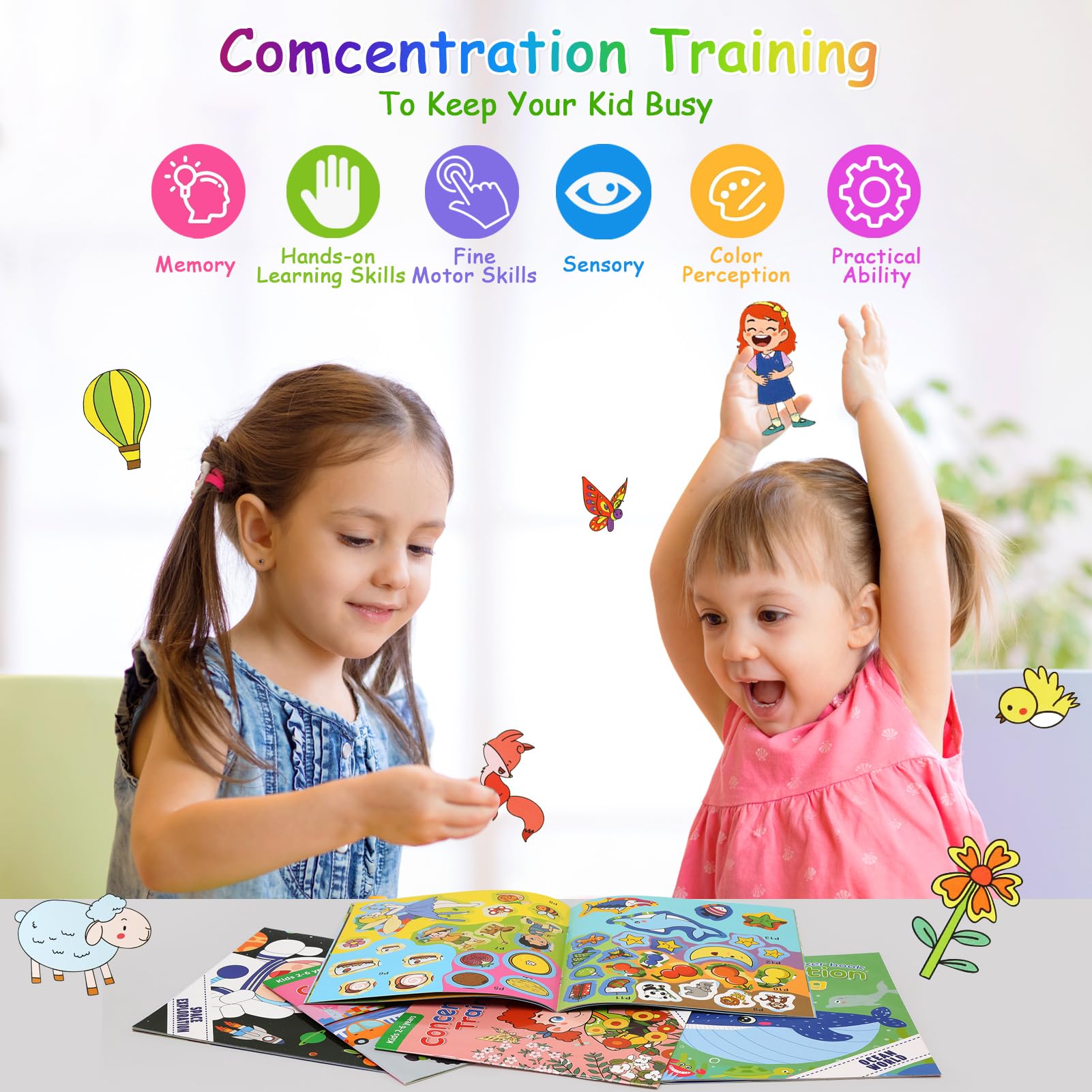 Libro Adesivi Riutilizzabili Per Bambini 2-6 Anni - Giochi Educativi Animali E Spazio - Foto 8